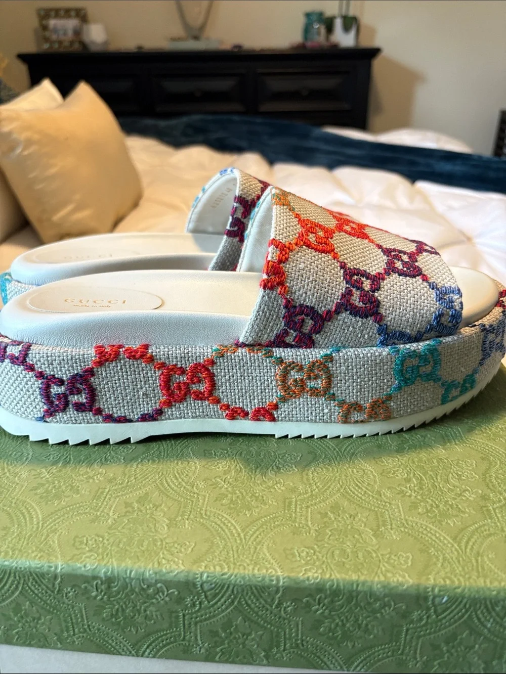 Gucci Rainbow GG Canvas Platform Slide Sandals